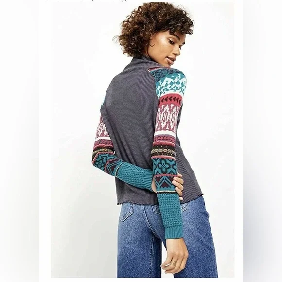 FREE PEOPLE PRISM SWIT FAIR ISLE COWL NECK SWEATER - Picture 9 of 9